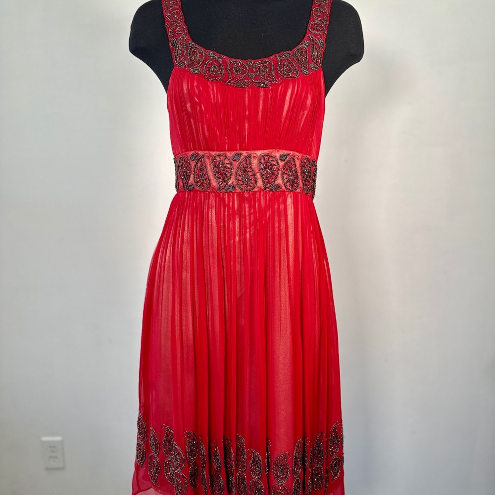 Vintage Y2K Dress Night Way Red Beaded Silk Chiffon Midi Party Dress 4